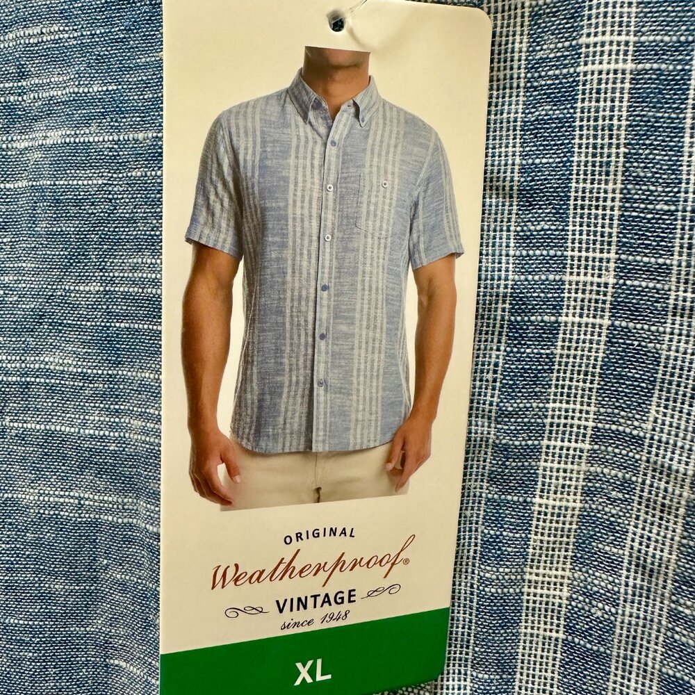 Weatherproof Vintage Men’s Linen Blend Shirt Size XL Blue Coastal Casual NEW